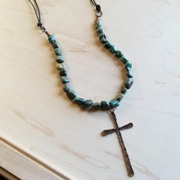 African Turquoise with Necklace Large cross Pendant