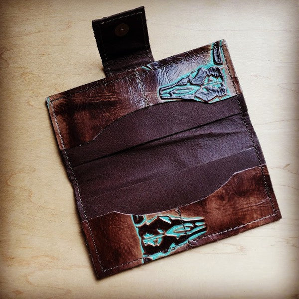 Embossed Leather Wallet In Turquoise