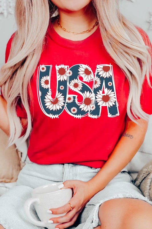 Floral USA Graphic T Shirts
