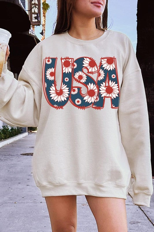 Floral USA Graphic Fleece Sweatshirts