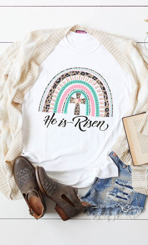 He Has Risen rainbow cross Graphic Tee T-Shirt