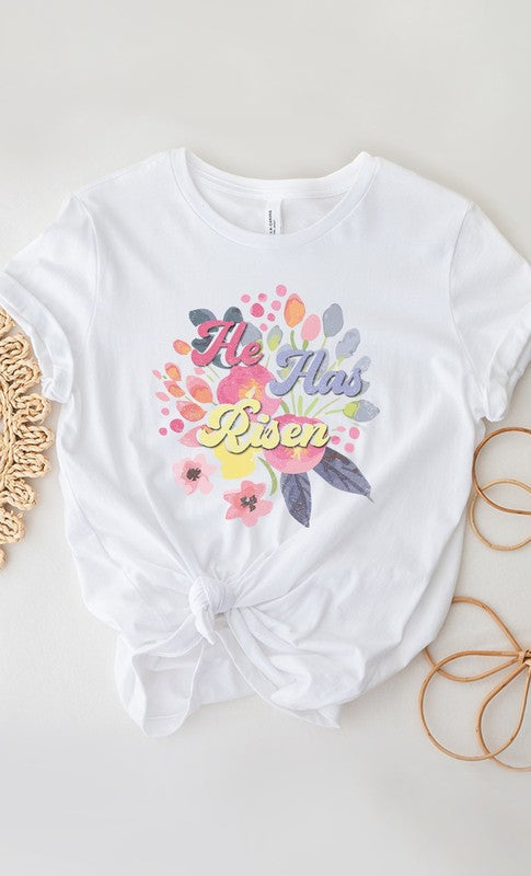 Floral He Has Risen Easter Graphic Tee T-Shirt