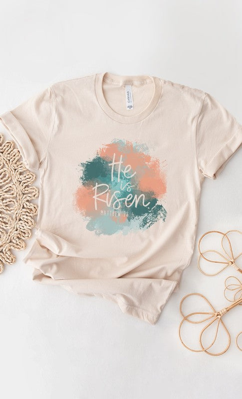He Is Risen Scripture Art Easter Graphic Tee T-Shirt