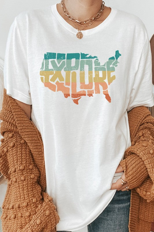Explore United States Country Shape Graphic Tee T-Shirt