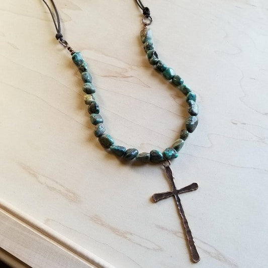 African Turquoise with Necklace Large cross Pendant