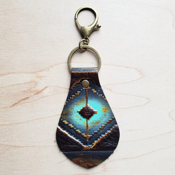 Embossed Leather Key Chain - Blue
