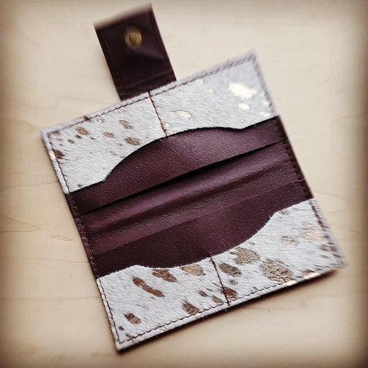 Hair Hide Leather Wallet in White Gold w/ Snap