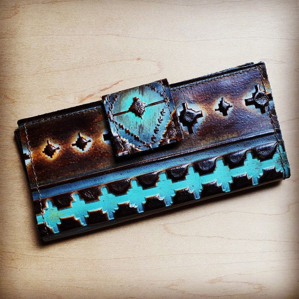 Embossed Wallet in Blue with Snap