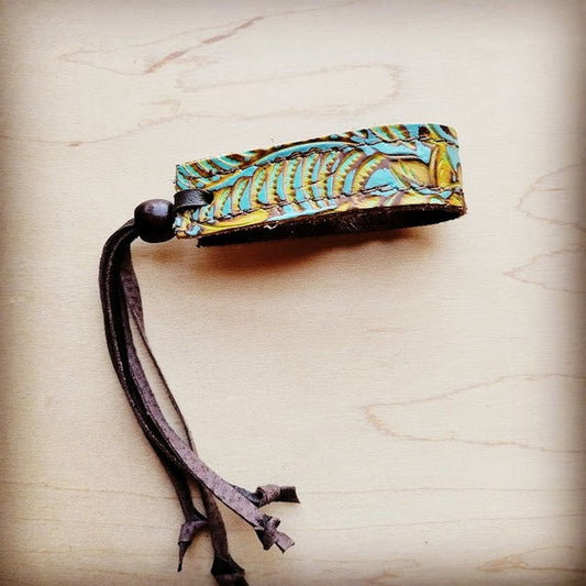 Leather Cuff Adjustable Ties in Dallas Turquoise