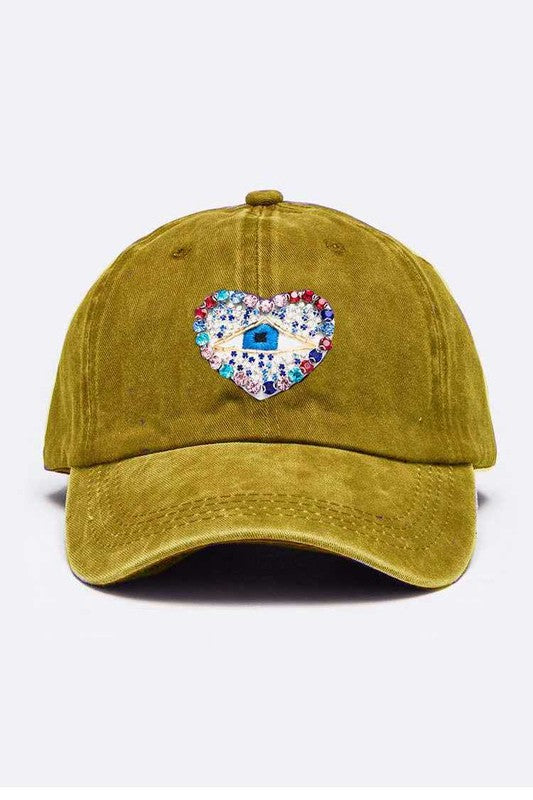 Crystal Embellished Heart Patch Vintage Cap