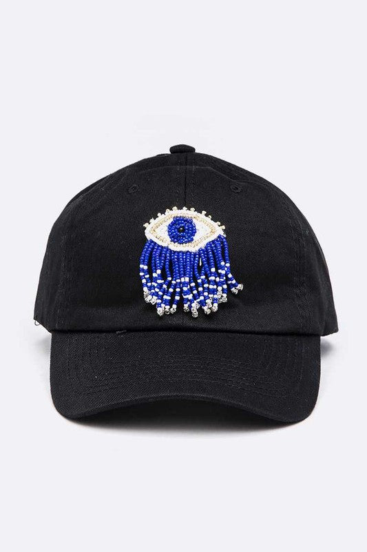 Fringe Beaded Eye Patch Iconic Cotton Cap