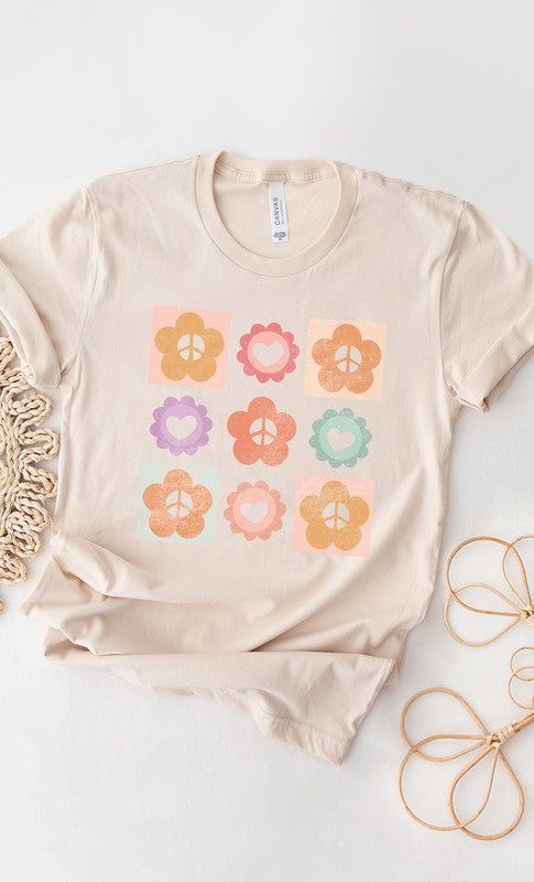 Peace Flower Power Grid Spring PLUS Graphic Tee T-Shirt