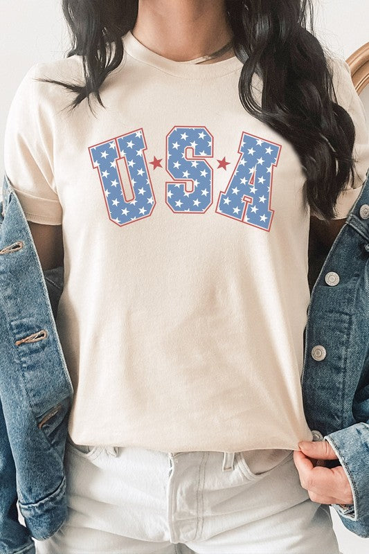 Starred USA Patriotic Graphic Tee T-Shirt