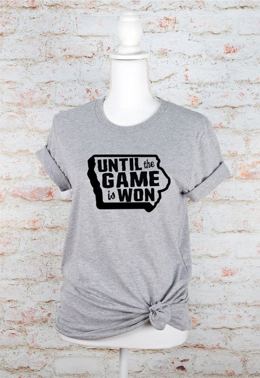 Iowa Until The Game is Won VNeck Graphic Style Tee