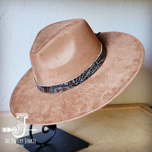 Turquoise Floral Western Leather Band W/Choice Hat