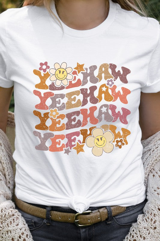 YeeHaw Floral Country Western Smiley Graphic Tee T-Shirt
