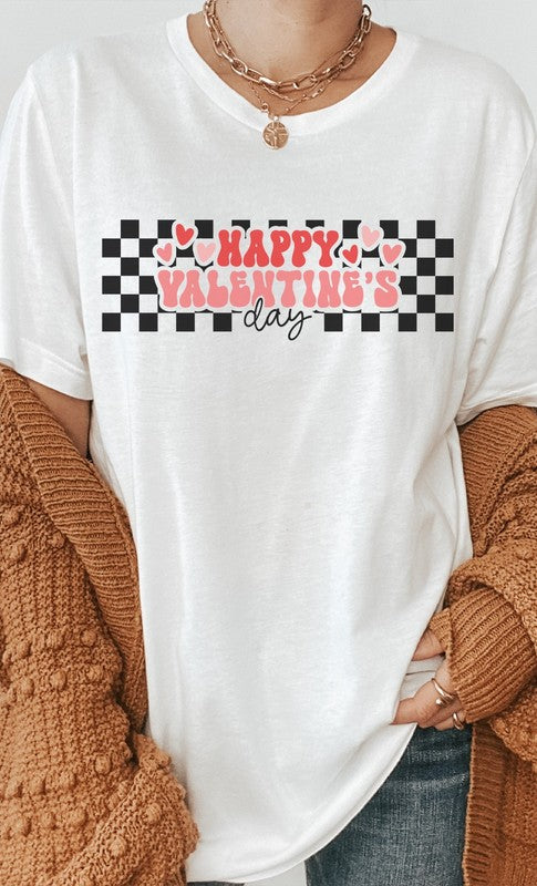Happy Valentines Day Checker PLUS SIZE Graphic Tee T-Shirt