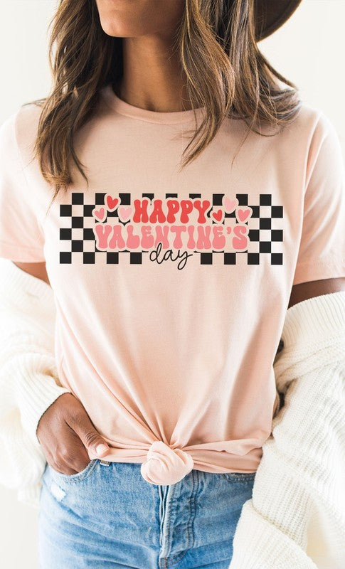 Happy Valentines Day Checkered Graphic Tee T-Shirt