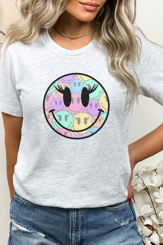 Rainbow Lash Smiley Faces Cheery Graphic Tee T-Shirt