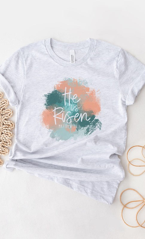 He Is Risen Scripture Art Easter Graphic Tee T-Shirt