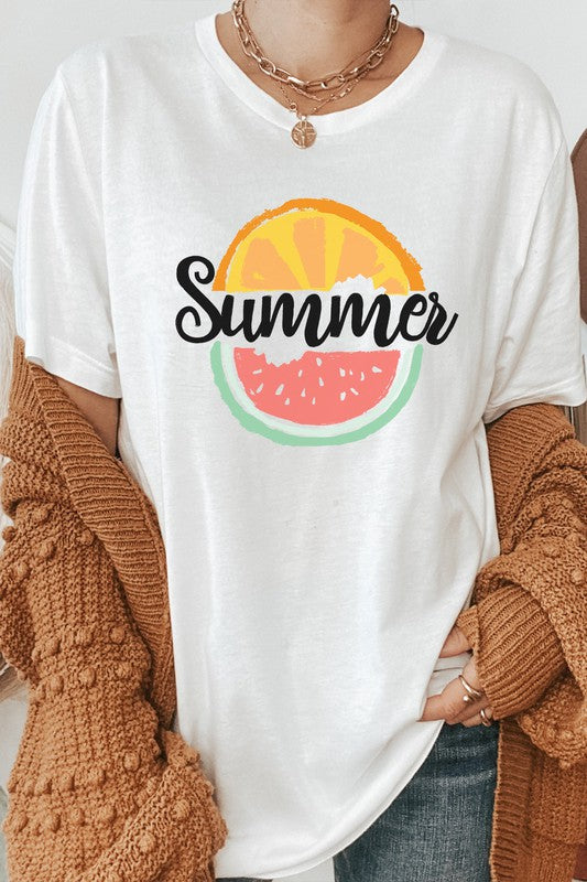 Summer Fruit Slices Watermelon Orange Graphic Tee T-Shirt