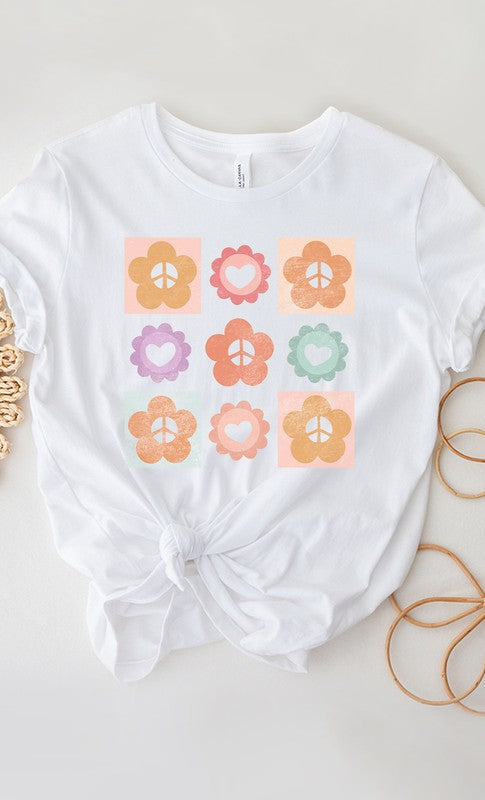 Peace Flower Power Grid Spring PLUS Graphic Tee T-Shirt