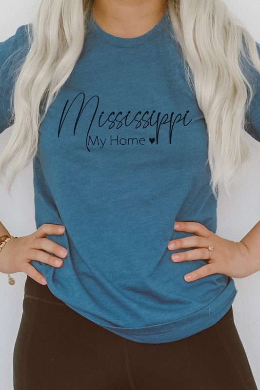 Mississippi My Home Heart State Graphic Tee T-Shirt