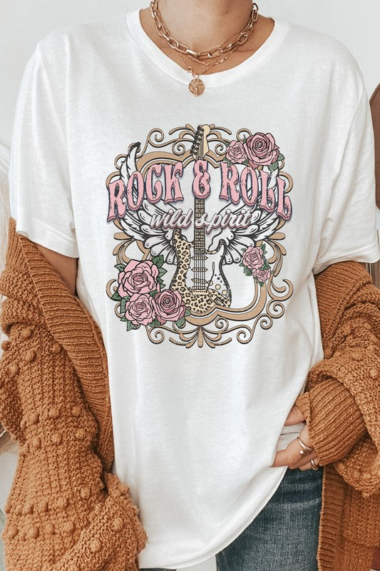 Rock And Roll Wild Spirit Guitar Graphic Tee T-Shirt