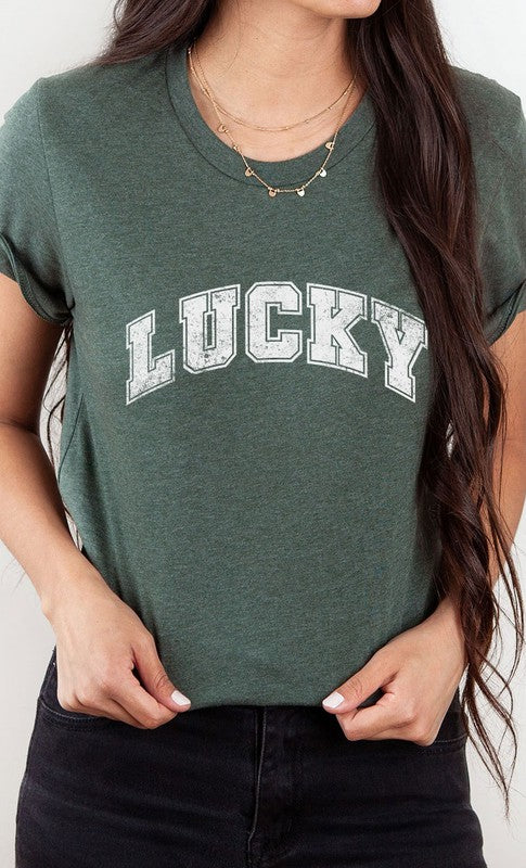 Distressed Varsity Lucky Patricks PLUS Graphic Tee T-Shirt