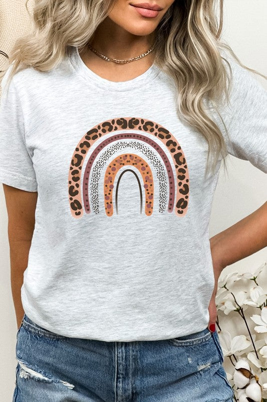 Leopard Brown Boho Rainbow Graphic Tee T-Shirt