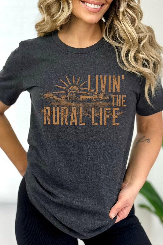 Livin The Rural Life Western Farm Graphic Tee T-Shirt