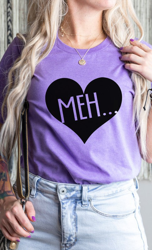 Meh Black Heart Valentines Graphic Tee T-Shirt