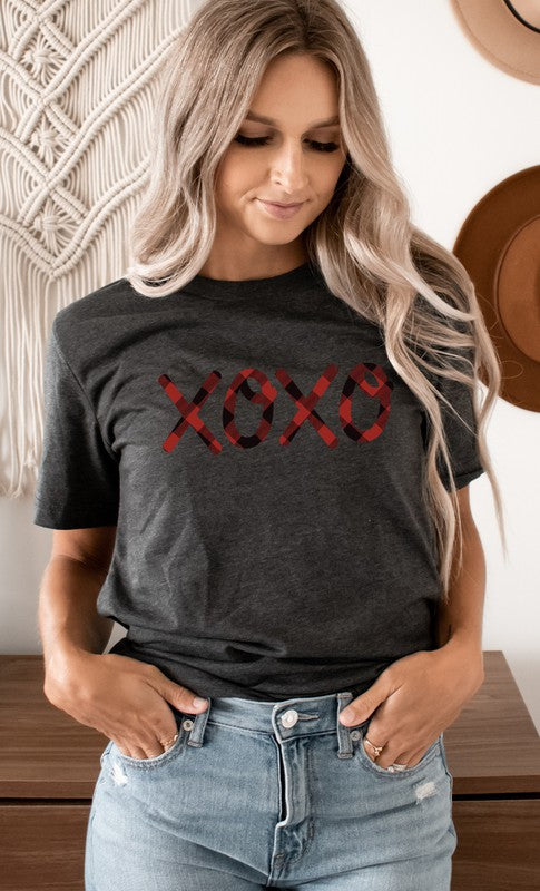 Plaid XOXO Valentines Day Graphic Tee T-Shirt