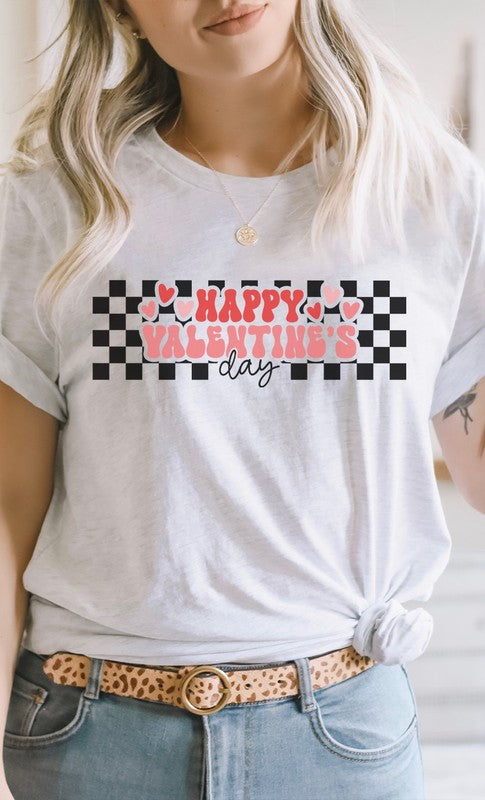 Happy Valentines Day Checkered Graphic Tee T-Shirt