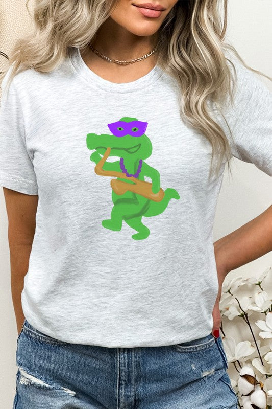 Mardi Gras Saxophone Alligator Graphic Graphic Tee T-Shirt