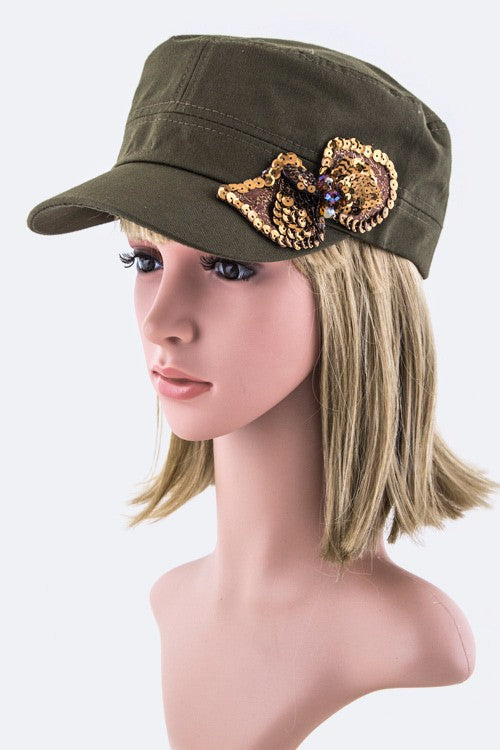 Sequins Flower Cotton Cadet Hat