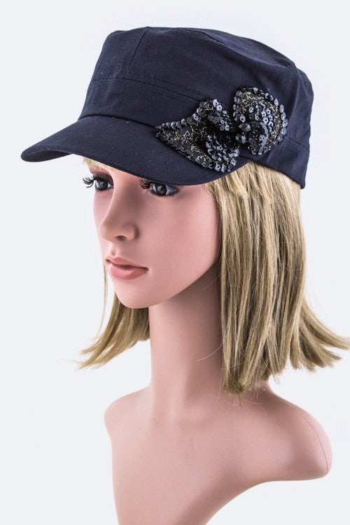 Sequins Flower Cotton Cadet Hat