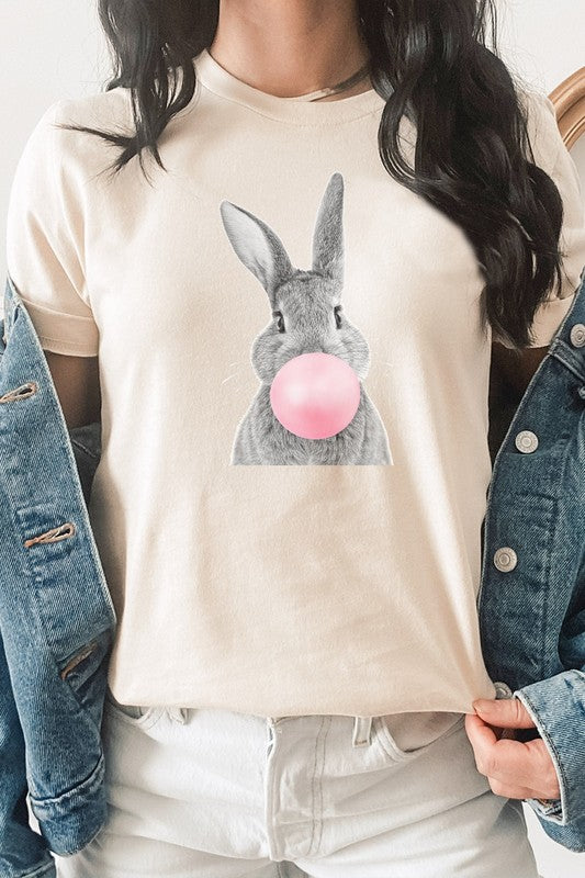 Cute Bunny Blowing Bubblegum Easter Graphic Tee T-Shirt