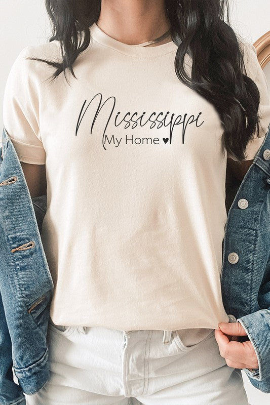 Mississippi My Home Heart State Graphic Tee T-Shirt