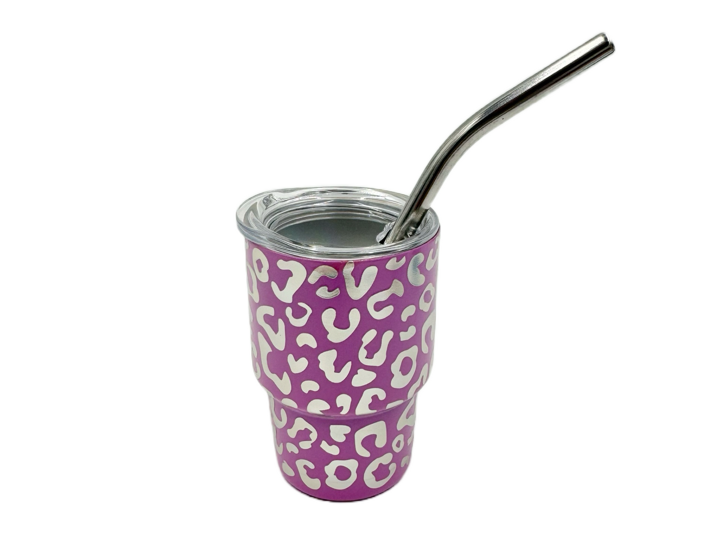 3oz Holographic laser etched cheetah Leopard shot glass Tumbler double insulated with stainless straw