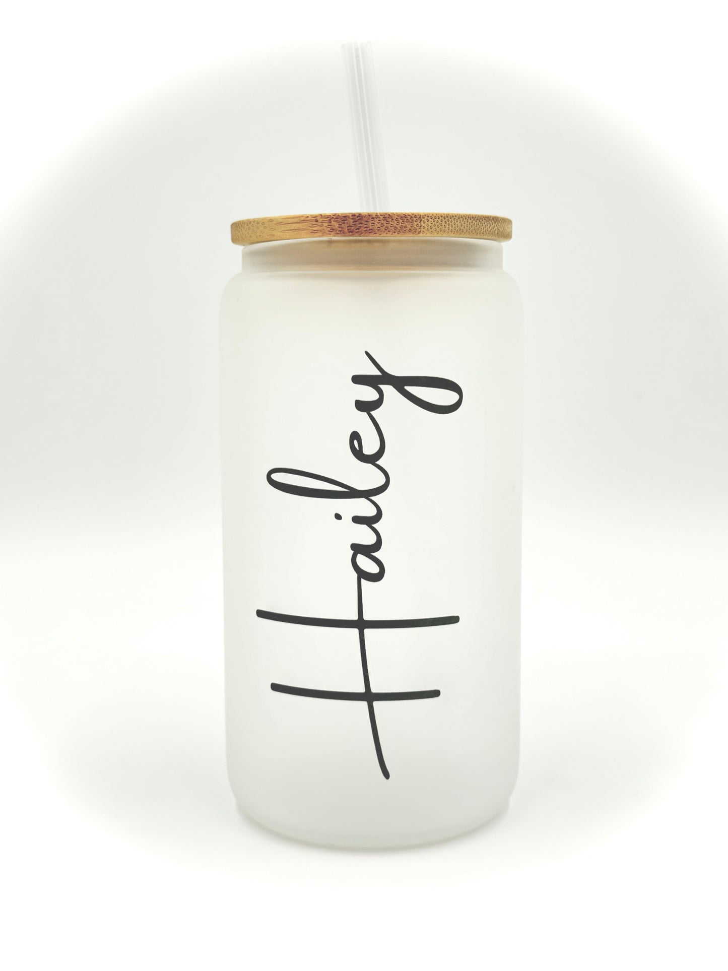 Personalized Name 16oz Sublimation Printed Glass Can Tumbler With Straw & Bamboo Lid
