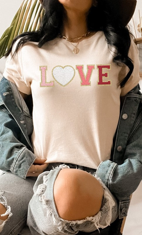 Love Faux Chenille Letters Graphic Tee T-Shirt