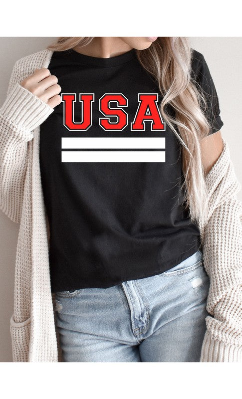 Retro Varsity USA Plus Size Graphic Tee T-Shirt