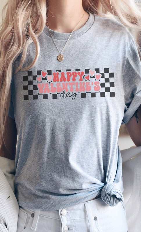 Happy Valentines Day Checker PLUS SIZE Graphic Tee T-Shirt
