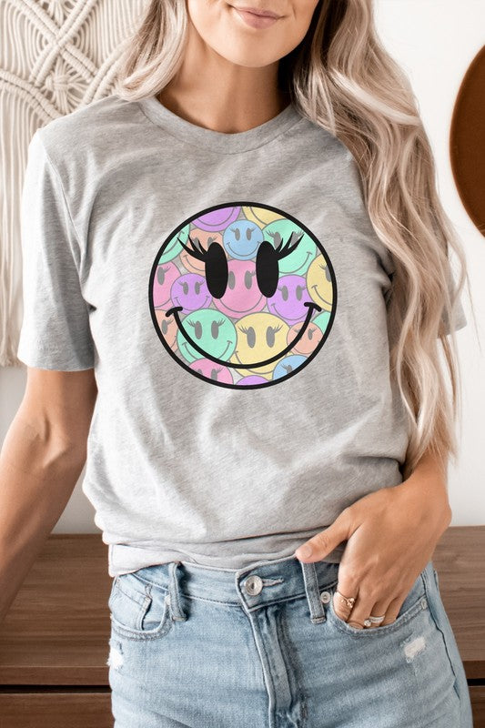 Rainbow Lash Smiley Faces Cheery Graphic Tee T-Shirt