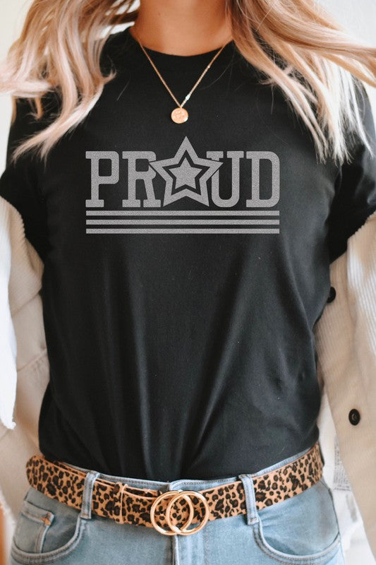 Proud Patriotic Star July Fourth Graphic Tee T-Shirt