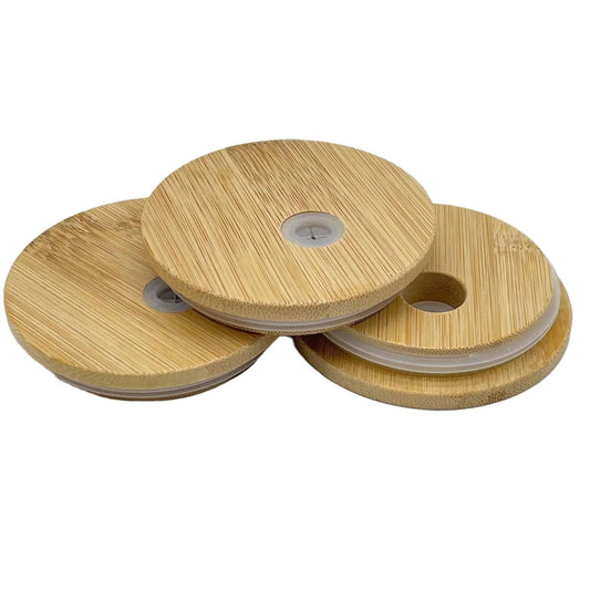 12oz 16oz & 25oz Glass can jars or tumbler bamboo replacement lids
