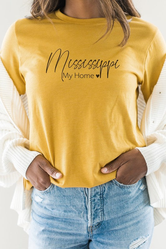 Mississippi My Home Heart State Graphic Tee T-Shirt