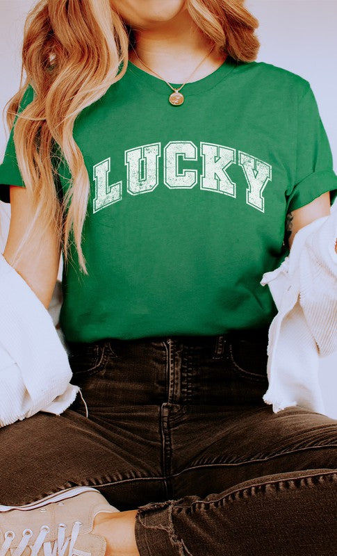 Distressed Varsity Lucky Patricks PLUS Graphic Tee T-Shirt