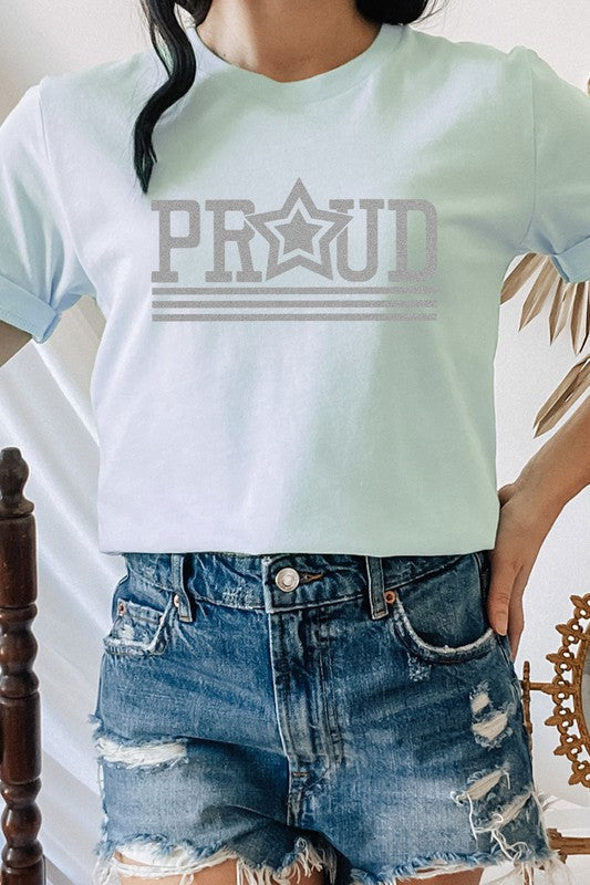 Proud Patriotic Star July Fourth Graphic Tee T-Shirt